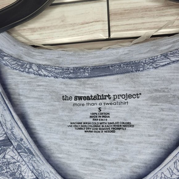 New Sweatshirt Project Women's Small Shirt Blue Floral Blouse Short Sleeve‎ Top - Picture 6 of 13